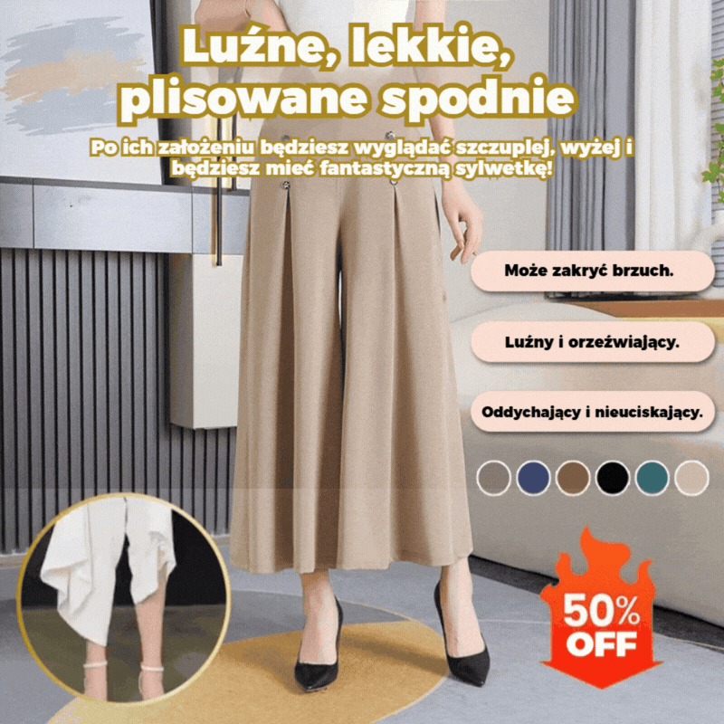 50% zniżki!【M-5XL】Modna, drapowana spódnica damska z szerokimi nogawkami i wysokim stanem