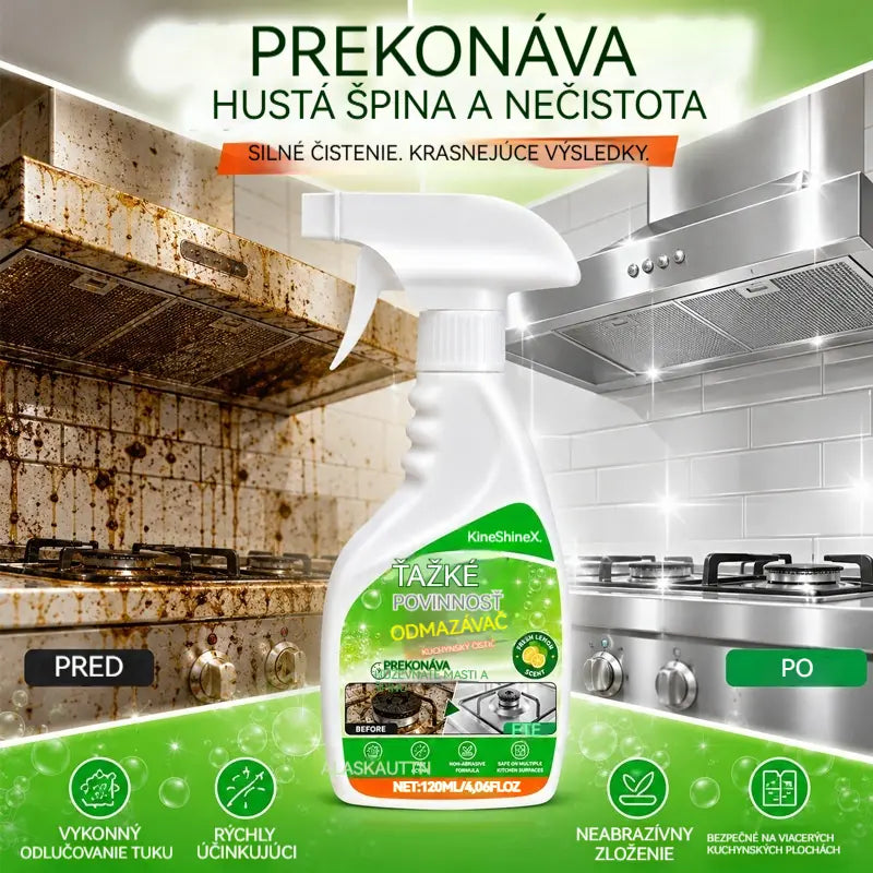 ✨ Silny odtłuszczacz do kuchni — skutecznie usuwa przypalony tłuszcz, osady z węgla oraz uporczywe zabrudzenia z płyty kuchennej, okapu i naczyń.
