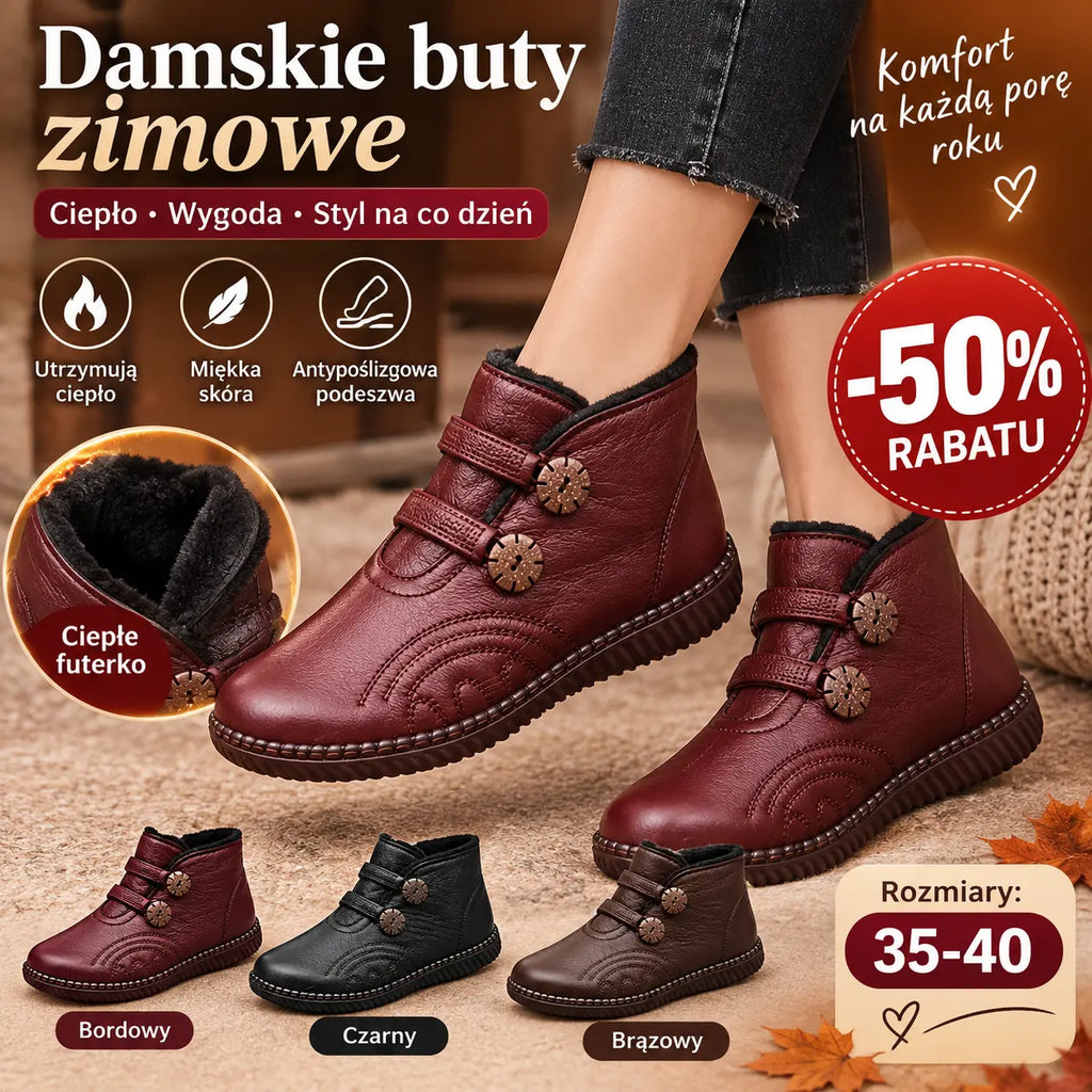 🔥🔥👢【49% OFF！！！】35-40，Buty damskie ze skóry naturalnej, z antypoślizgową podeszwą, odpowiednie na jesień i zimę, ręcznie wykonane we Włoszech.
