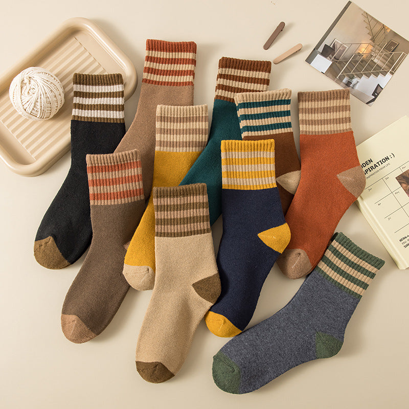 😍🧦【【10 par】】🎁Grube bawełniane skarpetki zimowe z polarem zapewniającym ciepło