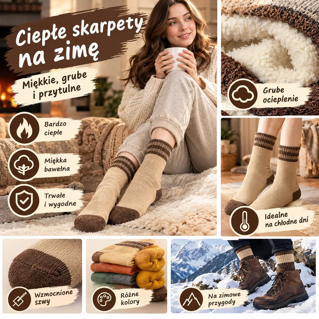 😍🧦【【10 par】】🎁Grube bawełniane skarpetki zimowe z polarem zapewniającym ciepło