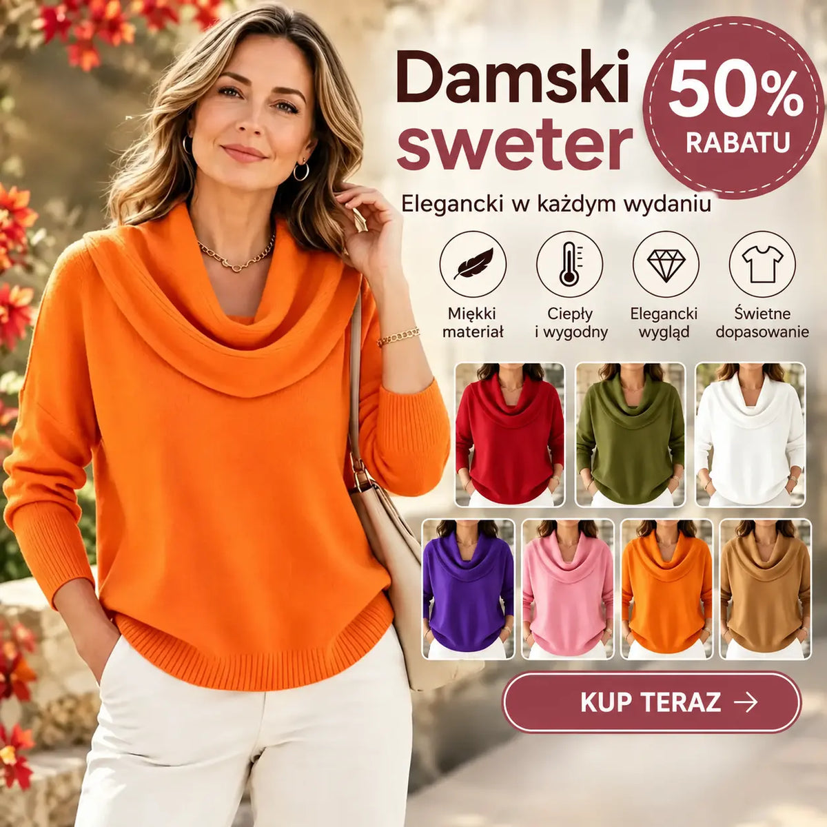 🔥【S-3XL】2026 Jesień/Zima Nowy, jednolity kolor, sweter z długim rękawem. Elegancki dekolt.
