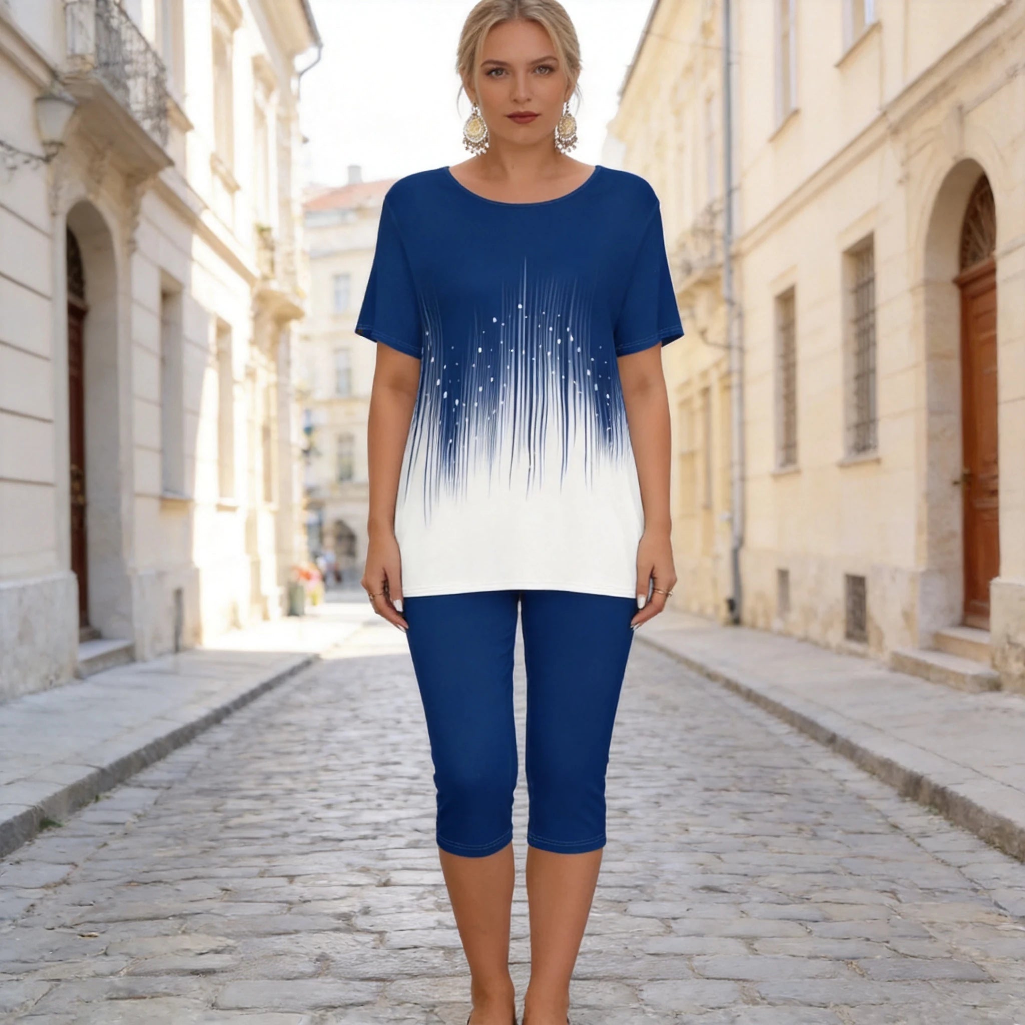 👕👖Letni bawełniany komplet, stylowy nadruk